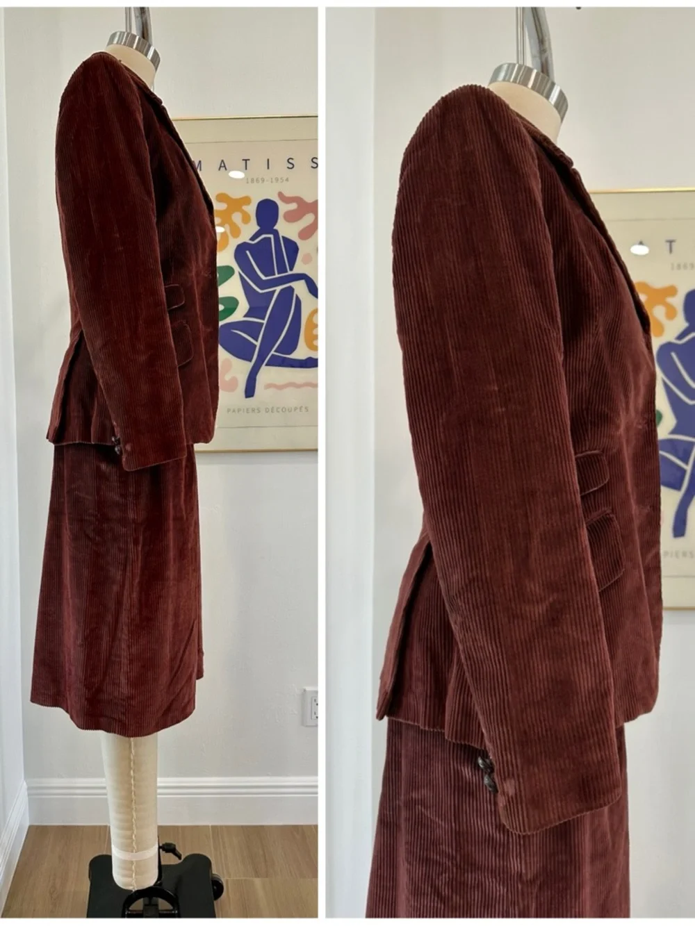 Vintage 60βs/70βs Brown Three-Piece Corduroy Skirt Suit - Picture 5 of 16